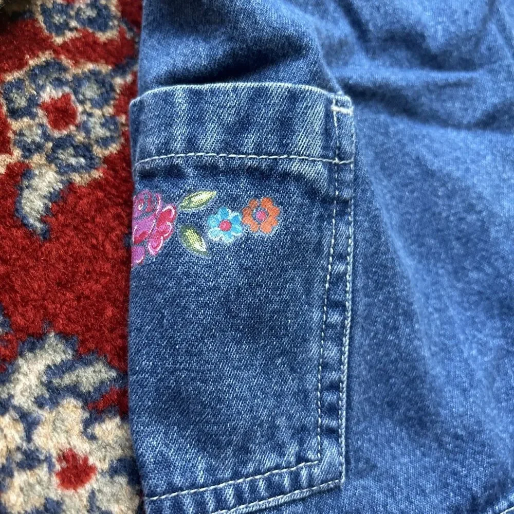 Vintage 90s Y2K Childrens Place Denim Baby Girl Dress Set 6-9 Months Flowers